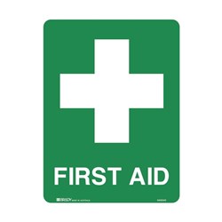 Metal First Aid Sign 450x600mm White On Green